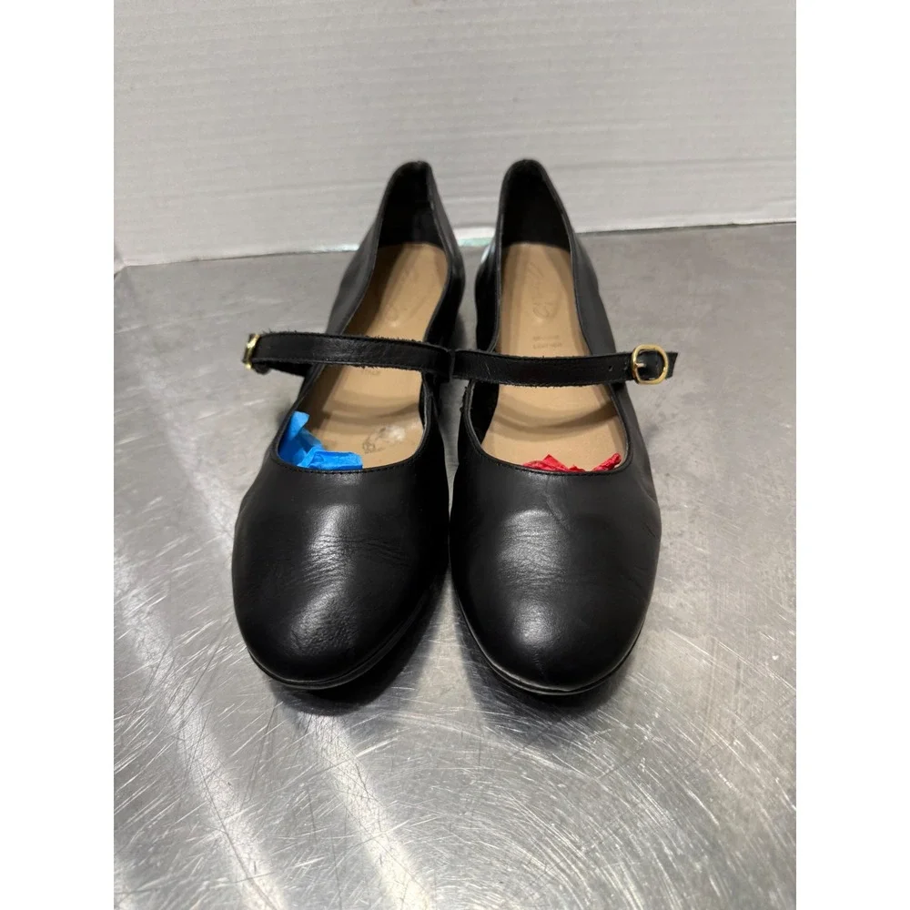 Genuine Leather Mary Jane Flats Black Made in Italy Round Toe Buckle Strap 9 US